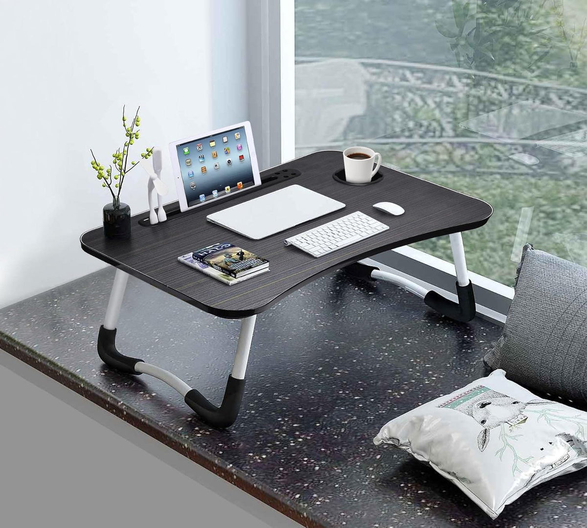 Slendor Foldable Lap Desk with Cup Holder for Bed, Couch, Floor