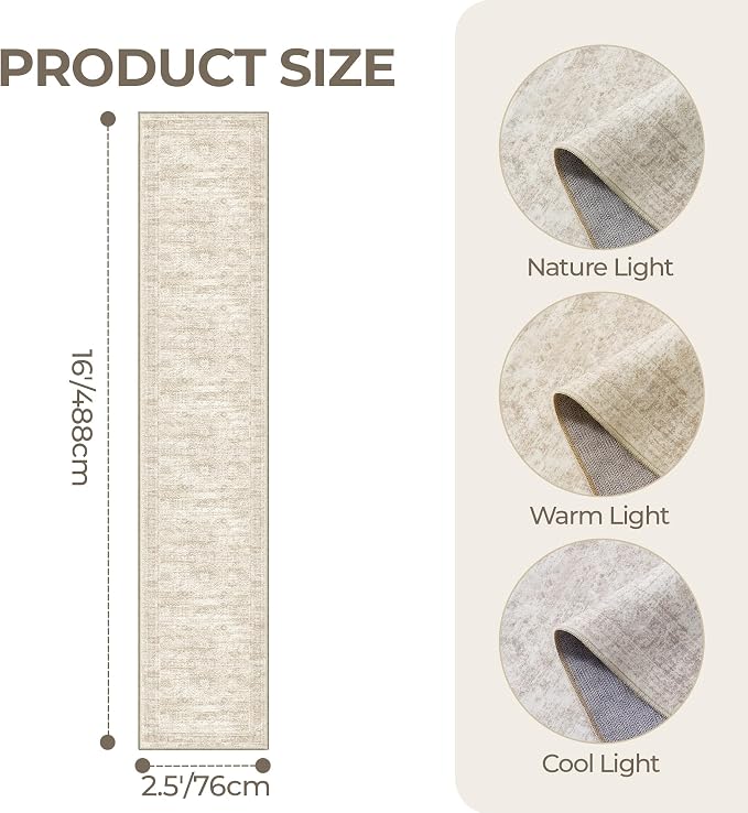 Washable Runner Rug 2.5x16, Non-Slip Long Hallway Runner