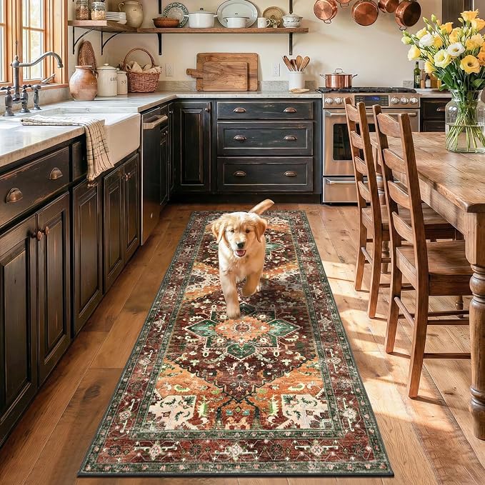 Yamaziot Washable Runner Rug, 3x7 Non-Slip Boho Vintage Hallway Rug Runner