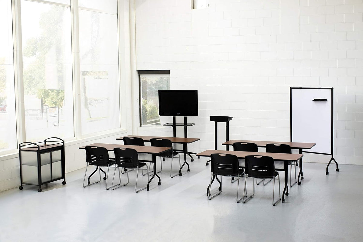 Safco Products Impromptu Full Collaboration Whiteboard Screen 8511BL, Black, 42"W x 72"H, Double-Sided Magnetic Dry Erase Board, Commercial-Grade Steel Frame, Swivel Wheels, Accessory Shelf