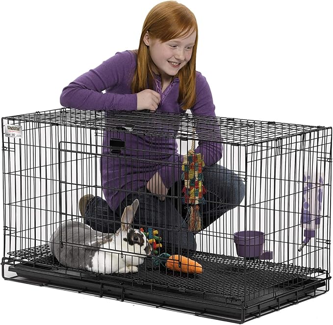 MidWest Homes for Pets Medium Wabbitat Rabbit Cage, Grid Mesh Floor, Removable Tray, Top & Front Door Access, Rust Resistant Finish, No Tools Required