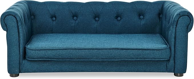 38.9" Elevated Dog Sofa with Button‑Tufted Backrest & Rolled Armrests, Pet Couch Bed with Removable Soft Cushion, Comfortable Upholstery Raised Dog Bed with Thick Padding for Living Room,Bedroom