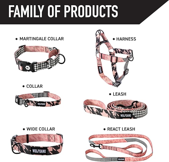Wolfgang Heavy Duty Adjustable Dog Harness, Pull-Tested to Over 800 lbs for Walking & Training, HoundsPink Print, Medium
