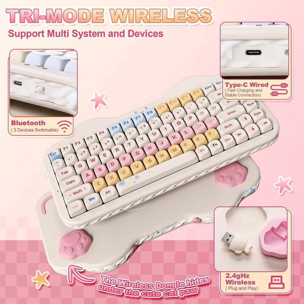 YUNZII C75 Cute 75% Wireless Mechanical Keyboard (Beige, Candy Switch)