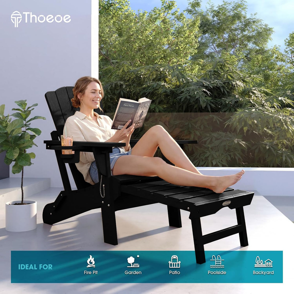 THOEOE Adirondack Chairs with Footrest, Folding HDPE Chairs Set of 4