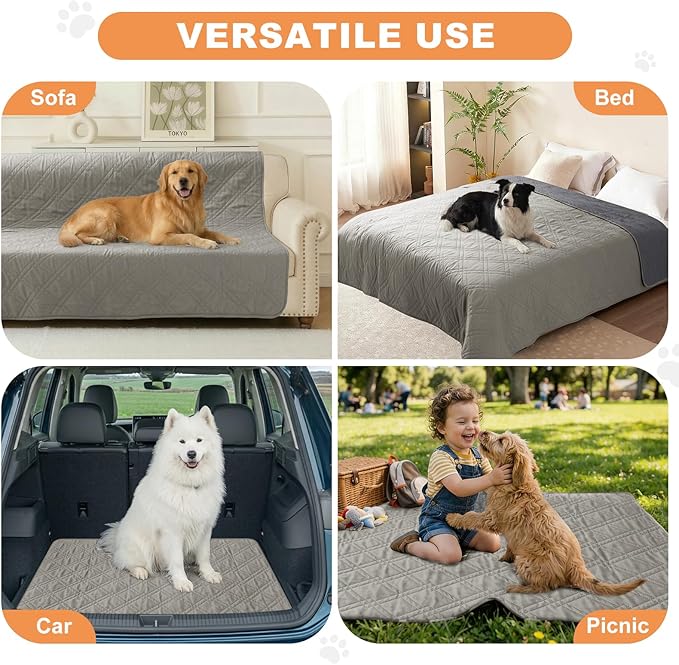 100% Waterproof Dog Couch Protector, Triple-Layer Waterproof Dog Bed Cover Pet Blanket Reversible 2-Tone Sofa Shield, Non-Slip Furniture Guard for Pets(35×71 Inch, Light Gray+Gray)