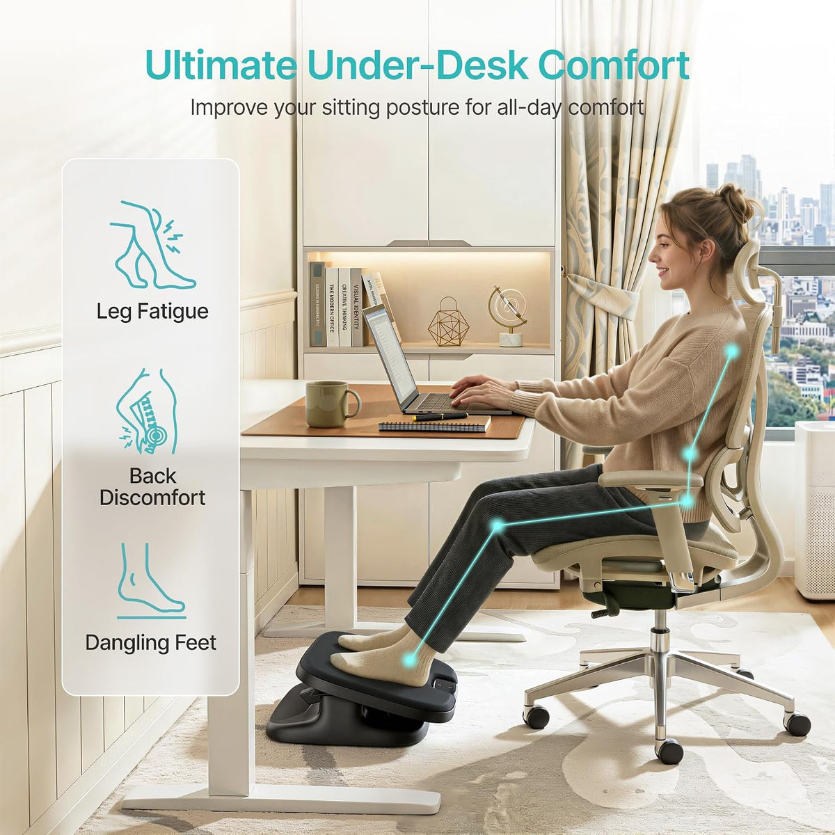 PEGZONE Footrest Under Desk with Memory Foam, Ergonomic Stepless Adjustable