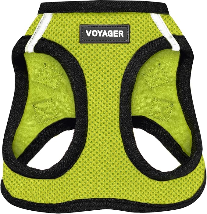 Best Pet Supplies Voyager Step-in Air Harness - All Weather Mesh, Reflective, No Pull Harness for Dogs, Cats - Secure with Hook & Loop Fastener, Buckle, Double D-Rings - Lime Green/Black Trim, L