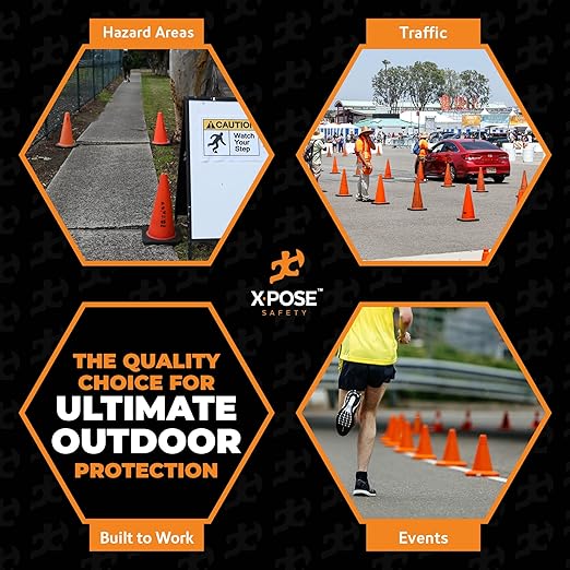 Xpose Safety 18 Inch Orange Traffic Cone, 1-Pack - Multipurpose PVC Plastic Safety Cone for Parking, Soccer, Caution, Kids and Construction - DOT Approved
