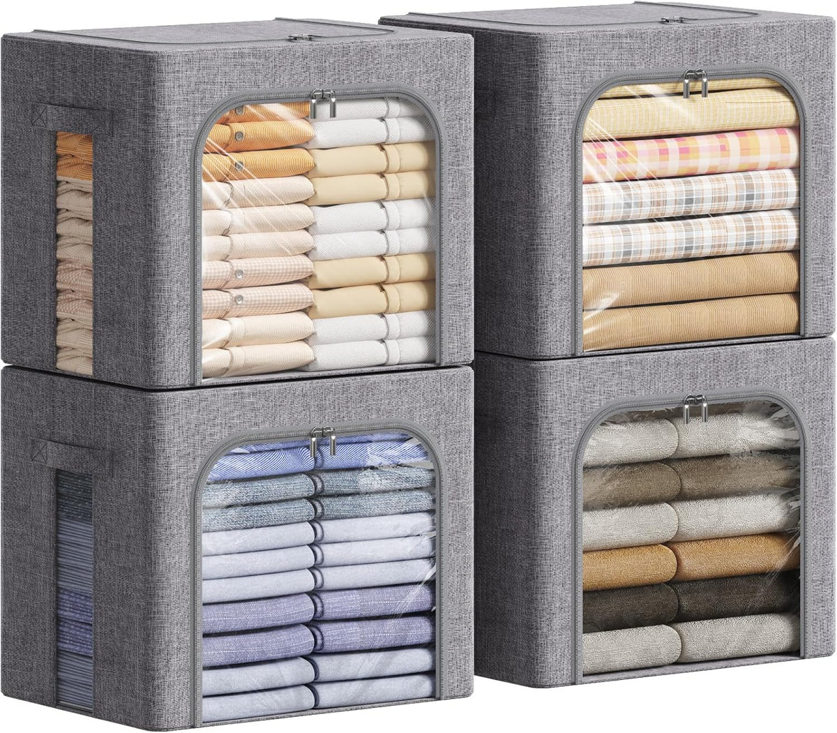 Lifewit 4 Pack Clothes Storage Bins with Metal Frame, Stackable Storage Box