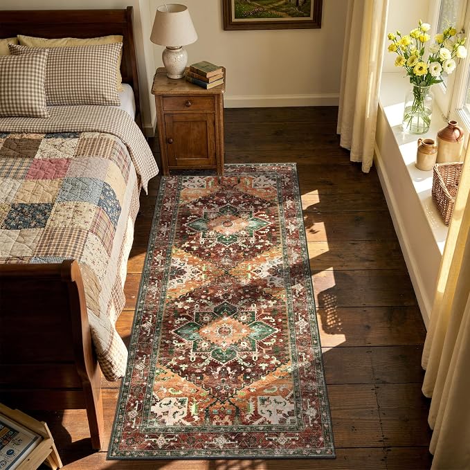 Yamaziot Washable Runner Rug, 3x7 Non-Slip Boho Vintage Hallway Rug Runner