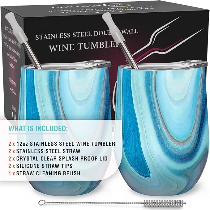 CHILLOUT LIFE 12 oz Stainless Steel Wine Tumblers 2 Pack