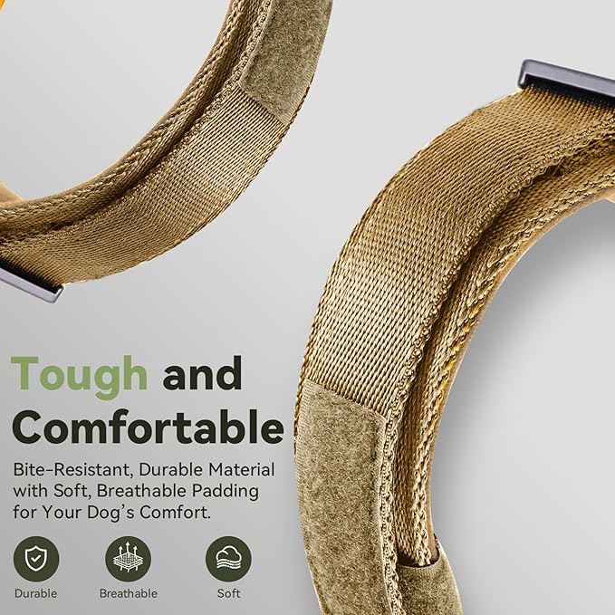 2025 Upgrade Waterproof AirTag Dog Collar, Military Tactical Dog Collar with AirTag Holder, Comfortable Control Handle and Metal Buckle, GPS Dog Collar Holder for Medium to Large Dogs (Khaki,L)