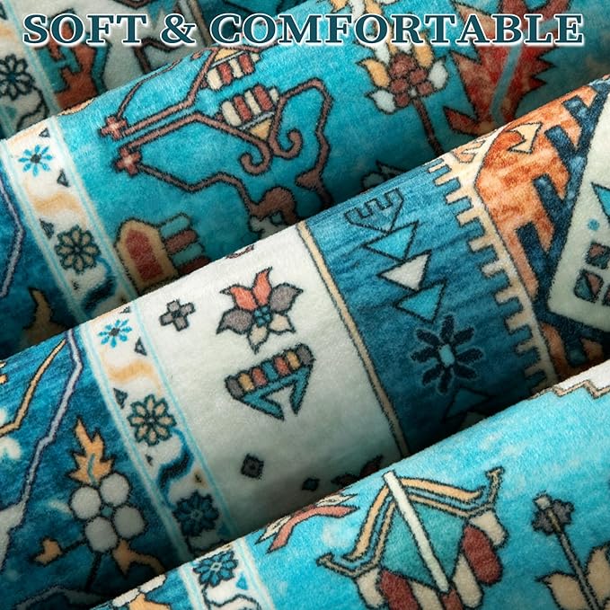 SERISSA Boho Area Rug 5x7 Blue, Washable Rugs
