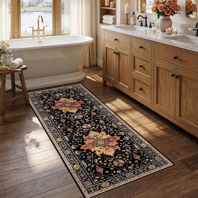 RELEANY Area Rugs Runner 2'6"x5' Washable Non-Slip, Floral Vintage Distress