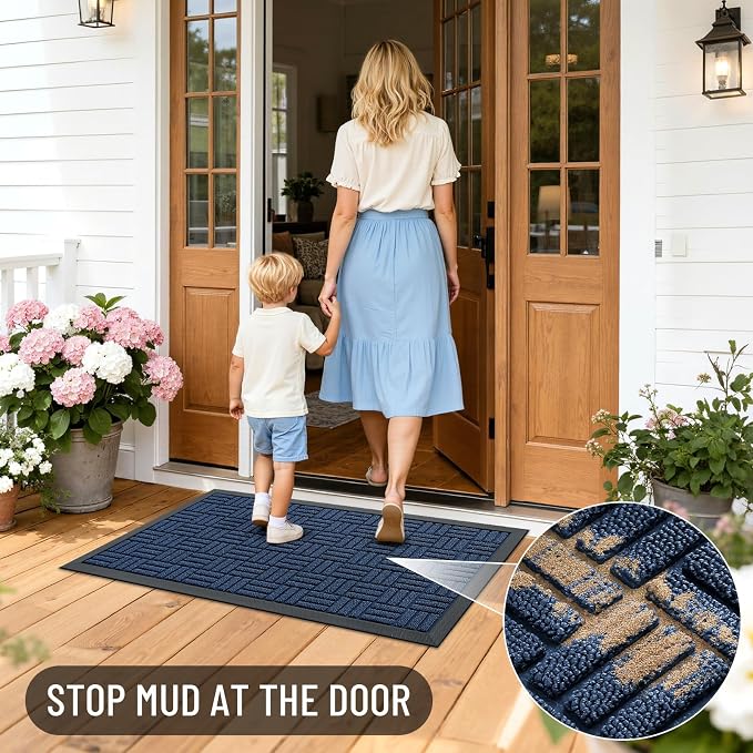 OLANLY Front Door Mat Outside Entrance 71x47, Heavy Duty Sturdy Natural Rubber