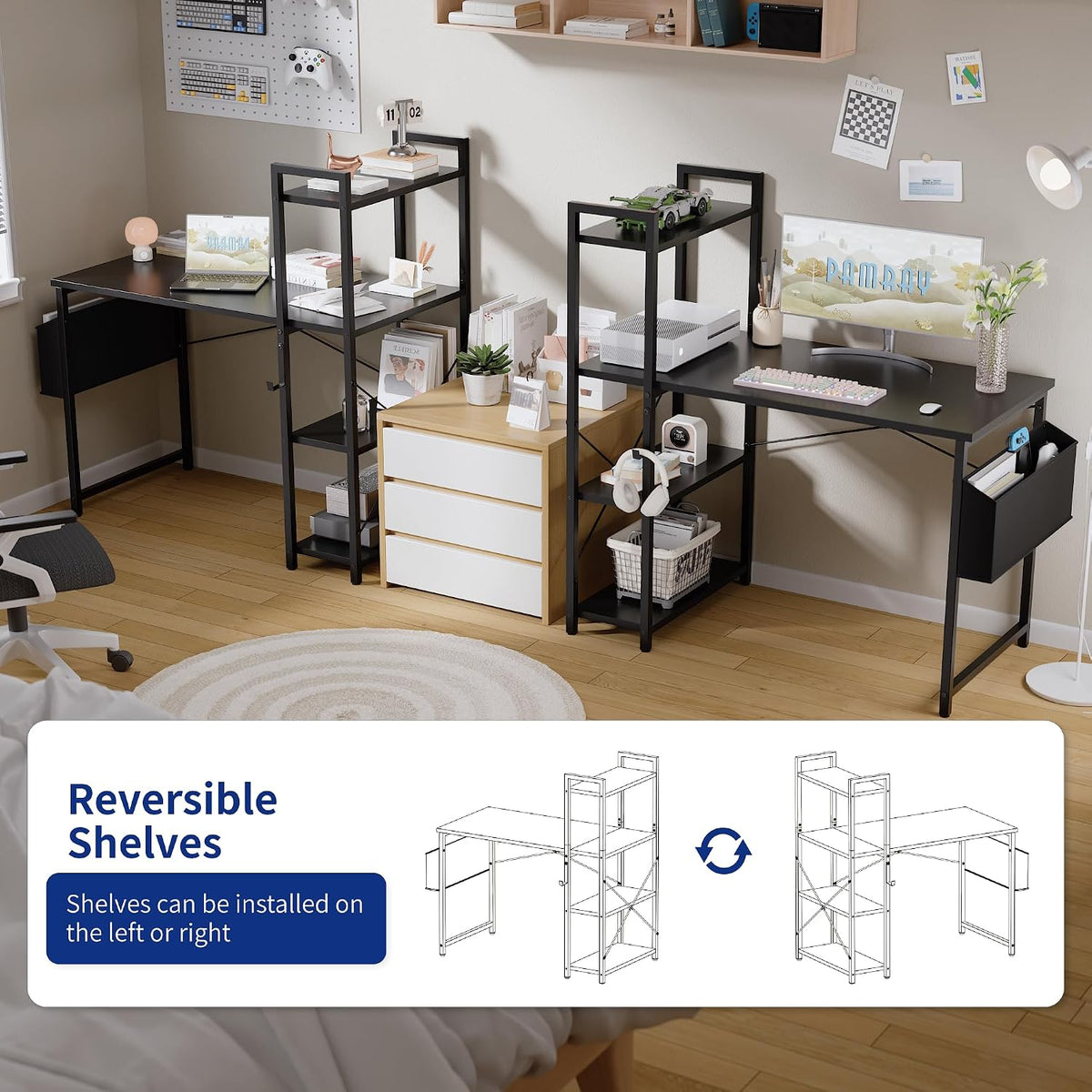 Pamray 38.5 Inch Small Computer Desk with Shelves for Bedroom Home Office