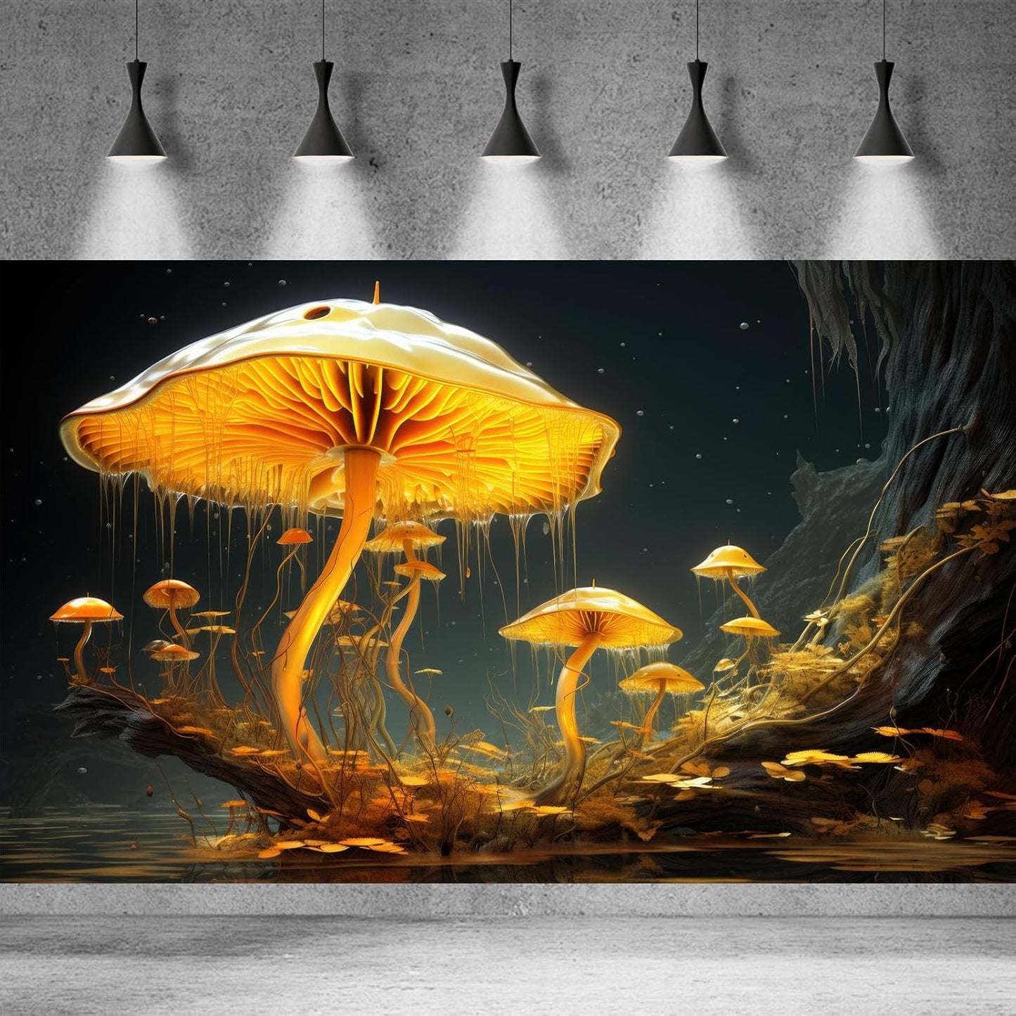 Fantasy Mushrooms Aquarium Background Fantasy Mushroom in Magical Enchanted Fairy Tale Stream Reptile Tank Enclosure Terrarium Backgrounds Mushroom Theme Landscape Fish Tank Backgrounds 48x20in