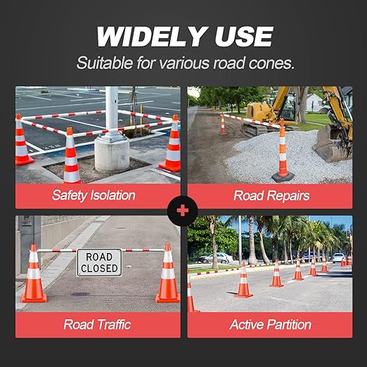 RoadHero 10 Pack 4 FT to 6.9 FT Retractable Cone Bar, Expandable Traffic Cone Bars for Parking Lots, Extendable Barricade for Road Construction, White and Red, Cone Not Included