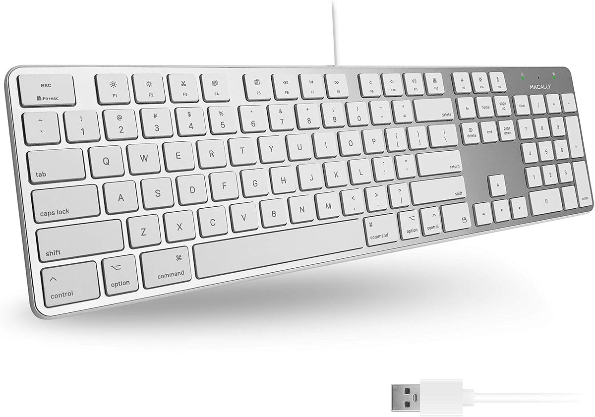 Macally Ultra Slim Wired Keyboard and a Silent Wired Mouse, Simplistic Apple Accessories