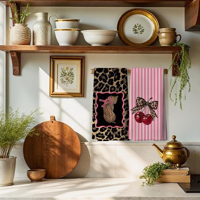 Coquette Pink Leopard Print Hand Towels