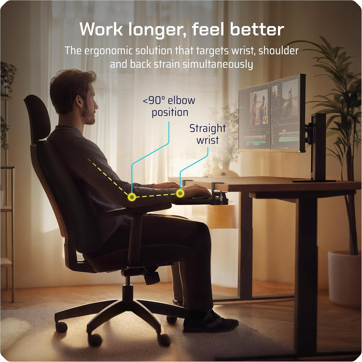 Keyboard Tray | Under Desk Keyboard Tray Slide Out w/Adjustable C-Clamps for Desks Up to 1.5-Inch-Thick | Clamp On Drawer with 1x USB-C to 4 USB-A Hub and 1x Five-Cable Management Organizer