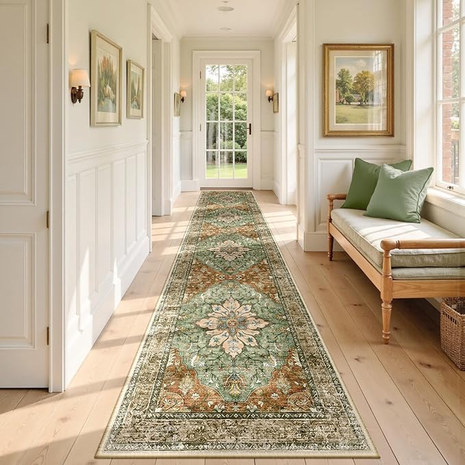RELEANY Area Rugs Runner 3'x12' Washable Non-Slip, Floral Vintage Distress
