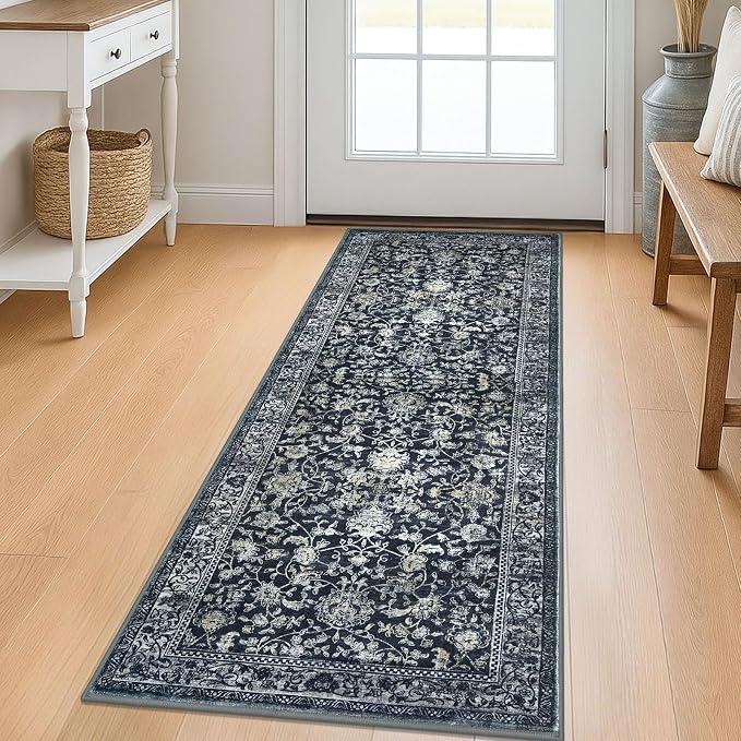 KILOCOCO Hallway Runner 2x5 Rug Runner Printed Vintage Floral Washable Kitchen
