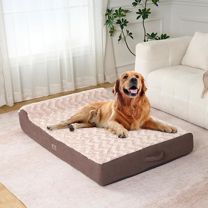 Jumbo Orthopedic Dog Bed for Large Dogs - 7-inch Thick Memory Foam Dog Bed with Pillow Removable Cover Machine Washable, Giant | 50 inch, Brown