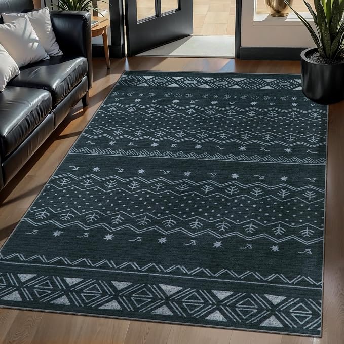 SERISSA 3x5 Area Rugs for Living Room, Washable Non-Slip Grey Small Boho Rug