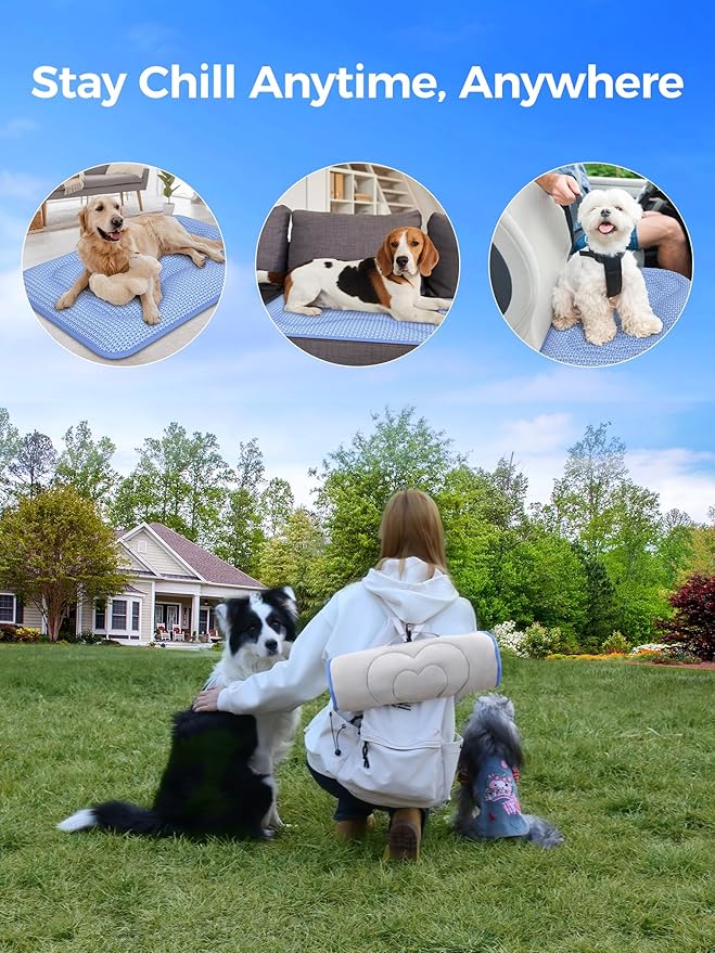 Rywell Dog Cooling Mat, 44”x32” Super Thick & Reversible Cooling Mat for Dogs, Arc-Chill 3.0 & PCM for Long-Lasting Cool and Color-Changing (Q-Max > 0.5), All-Season Use & Portable for Travel