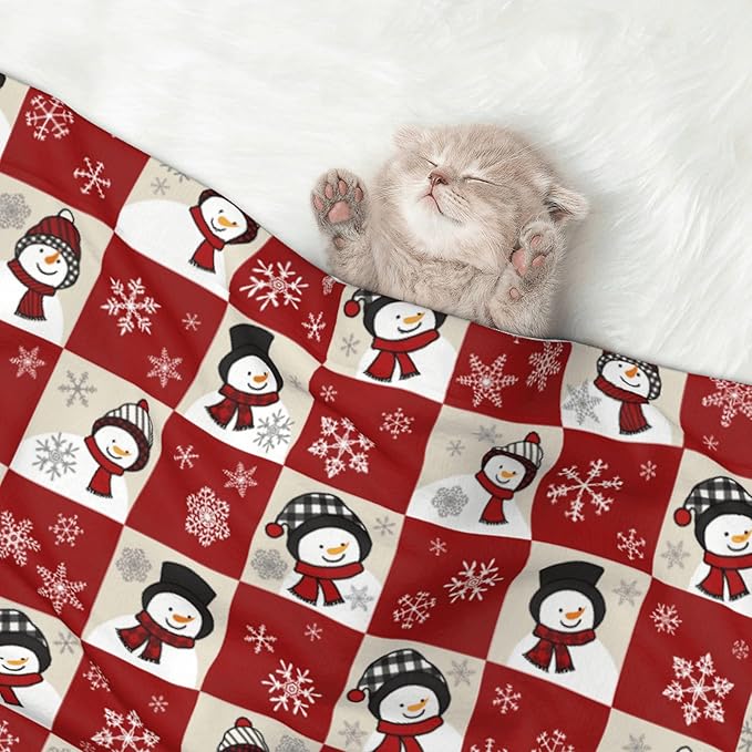 Red Beige Snowman Blanket - Snowflake Throw Blanket 23x16 Pet Blanket for Couch Sofa Bed Winter Xmas Holiday