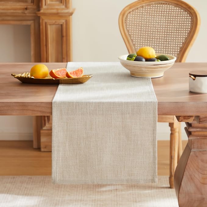 Rustic Cotton Linen Table Runner, 13x90 Inches Taupe | Farmhouse Style Linen