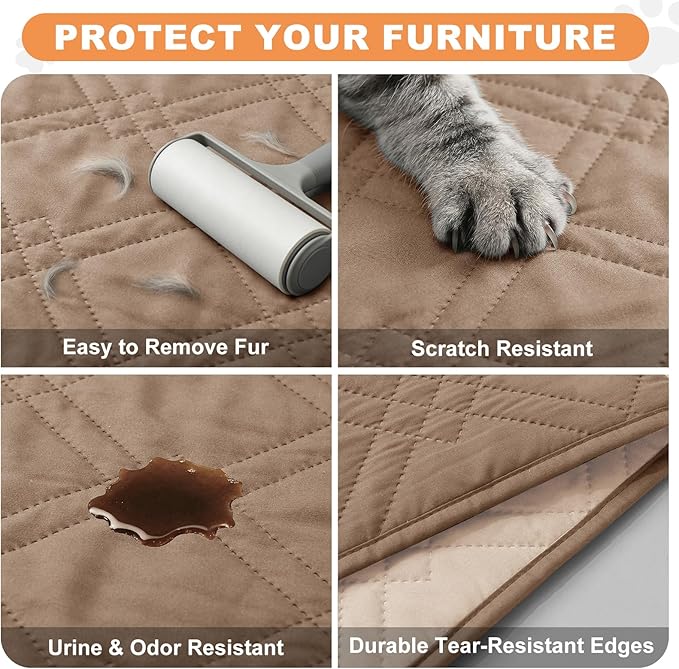 100% Waterproof Dog Couch Protector, Triple-Layer Waterproof Dog Bed Cover Pet Blanket Reversible 2-Tone Sofa Shield, Non-Slip Furniture Guard for Pets(42×50 Inch, Taupe+Apricot)