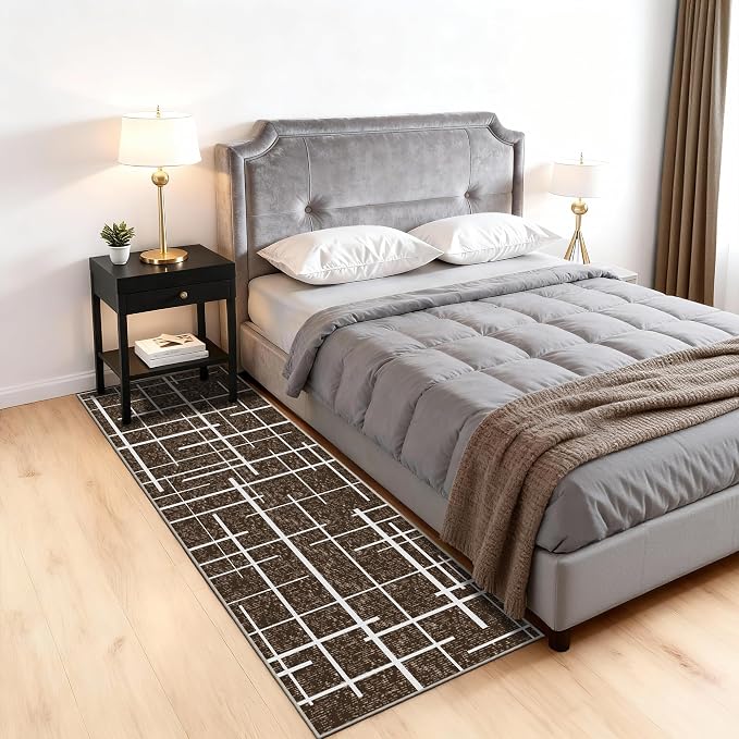 Brown 2x6 Runner Rug Non Slip, Modern Distressed Stripe Carpet Runners