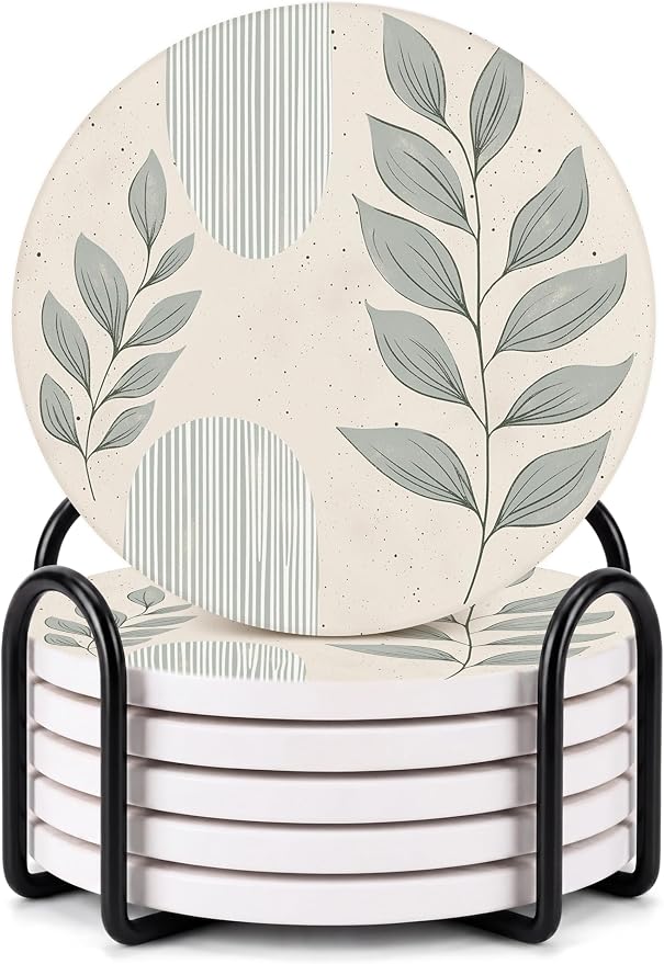 VEYRO Ceramic Coasters Set of 6 – Absorbent Stone Drink Coasters