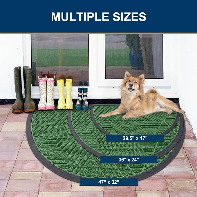 Smiry Half Circle Front Door Mat Outside Entrance, Heavy Duty Sturdy Natural