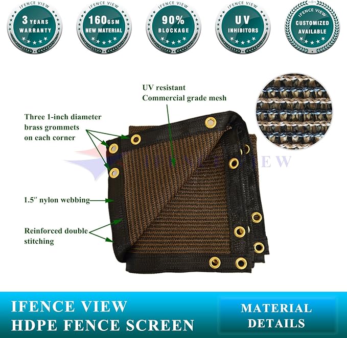 Ifenceview 6'x1' to 6'x50' Brown Shade Cloth/Fence Privacy Screen Fabric Mesh