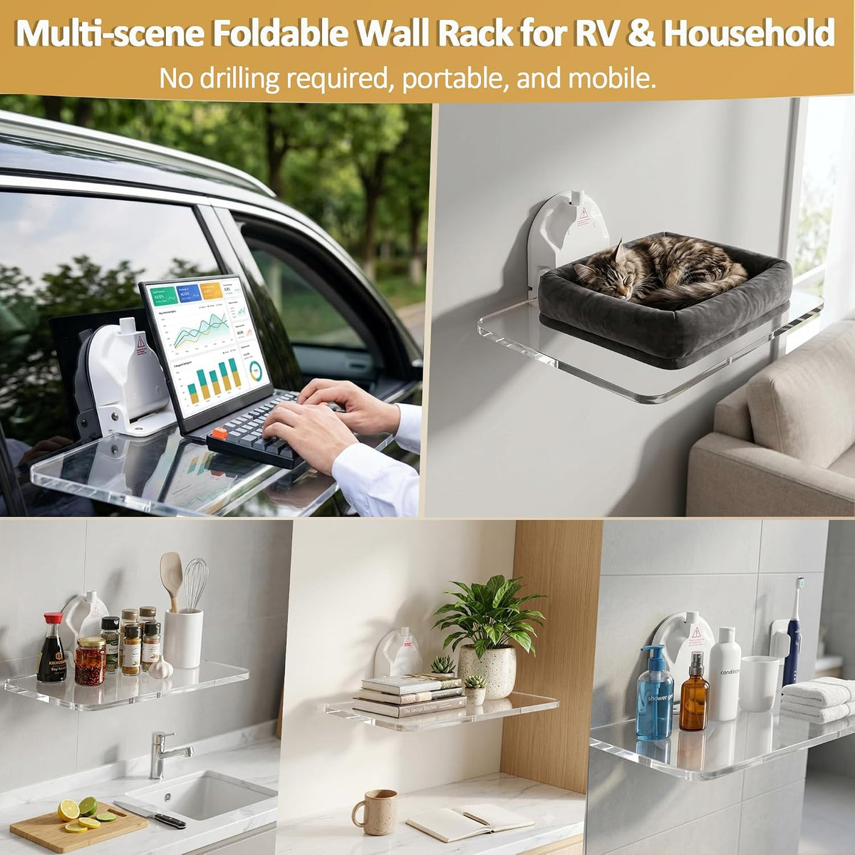 Suction Cup Foldable Shelf, No Trace Wall Mounted Floating Shelf
