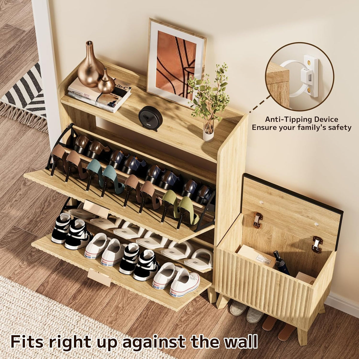 Fluted Shoe Cabinet Storage