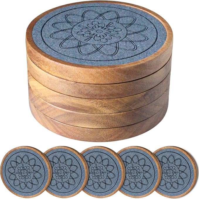 Wood Coasters for Drinks, Absorbent Coaster Sets of 5, Drinks Coasters for