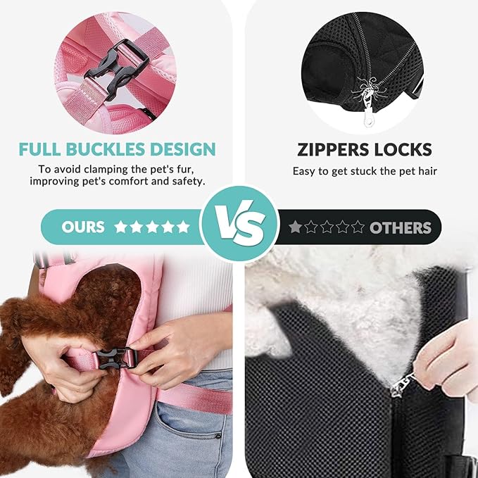 Dog Carrier Backpacks, Adjustable Dog Backpack Carrier, Legs Out Easy-fit Dog Chest Carrier for Medium Small Dogs, Hands Free Dog Front Carrier for Hiking, Cycling（Pink S）