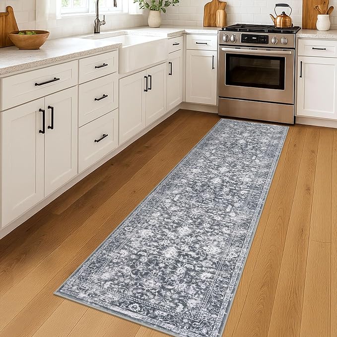 KILOCOCO Hallway Runner 2x7 Rug Runner Printed Vintage Floral Washable Kitchen