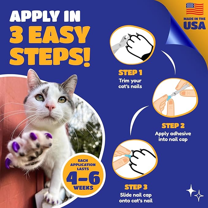 Soft Claws Cat Nail Caps for Medium Cats – (40 Caps, Blue & Orange) - Made in USA - Veterinarian-Developed | Protects Furniture & Skin - Easy to Apply, Long-Lasting Anti-Scratch Soft Cat Claw Covers
