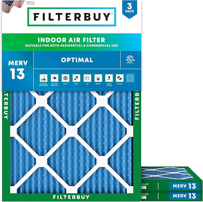 Filterbuy 20x22x1 Air Filter MERV 13 Optimal Smoke & Allergy Defense,