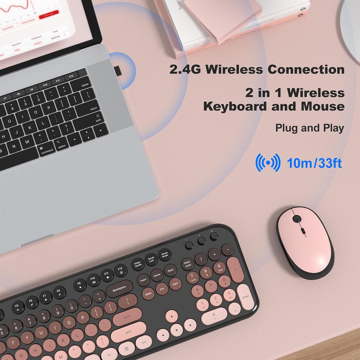 Atelus Wireless Keyboard and Mouse Combo, Typewriter Full Size Retro Keyboard with Number Pad, Ergonomic Design for Windows 7 8 10 11 PC Laptop Desktop, Home and Office Use