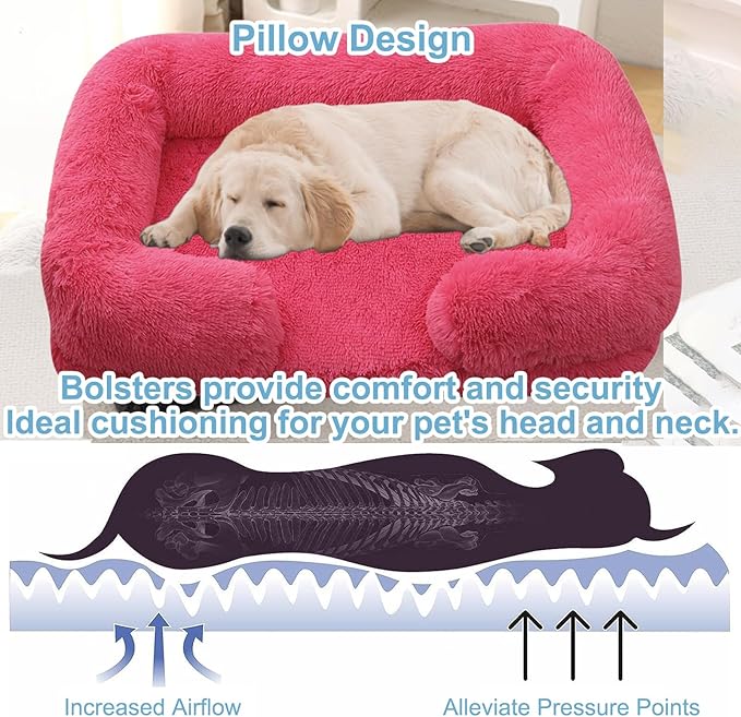 Dog Beds Large Sized dog Orthopedic, Sofa Dog Bed with Waterproof Lining and Nonskid Bottom, Rectangle Washable Dog Bed for Medium Small Dogs and Cats Comfortable ( Color : Red1 , Size : 43 x 27" )