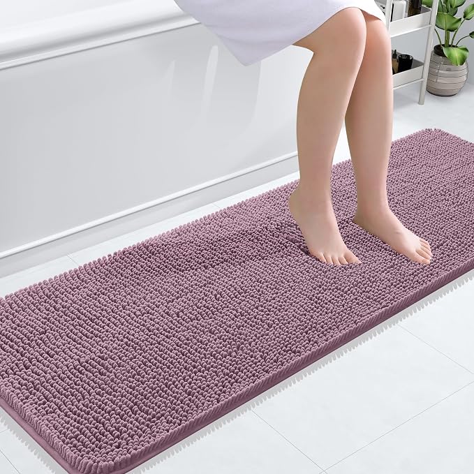 OLANLY Bathroom Runner Rugs 59x20, Soft Absorbent Chenille Bath Rugs, Rubber