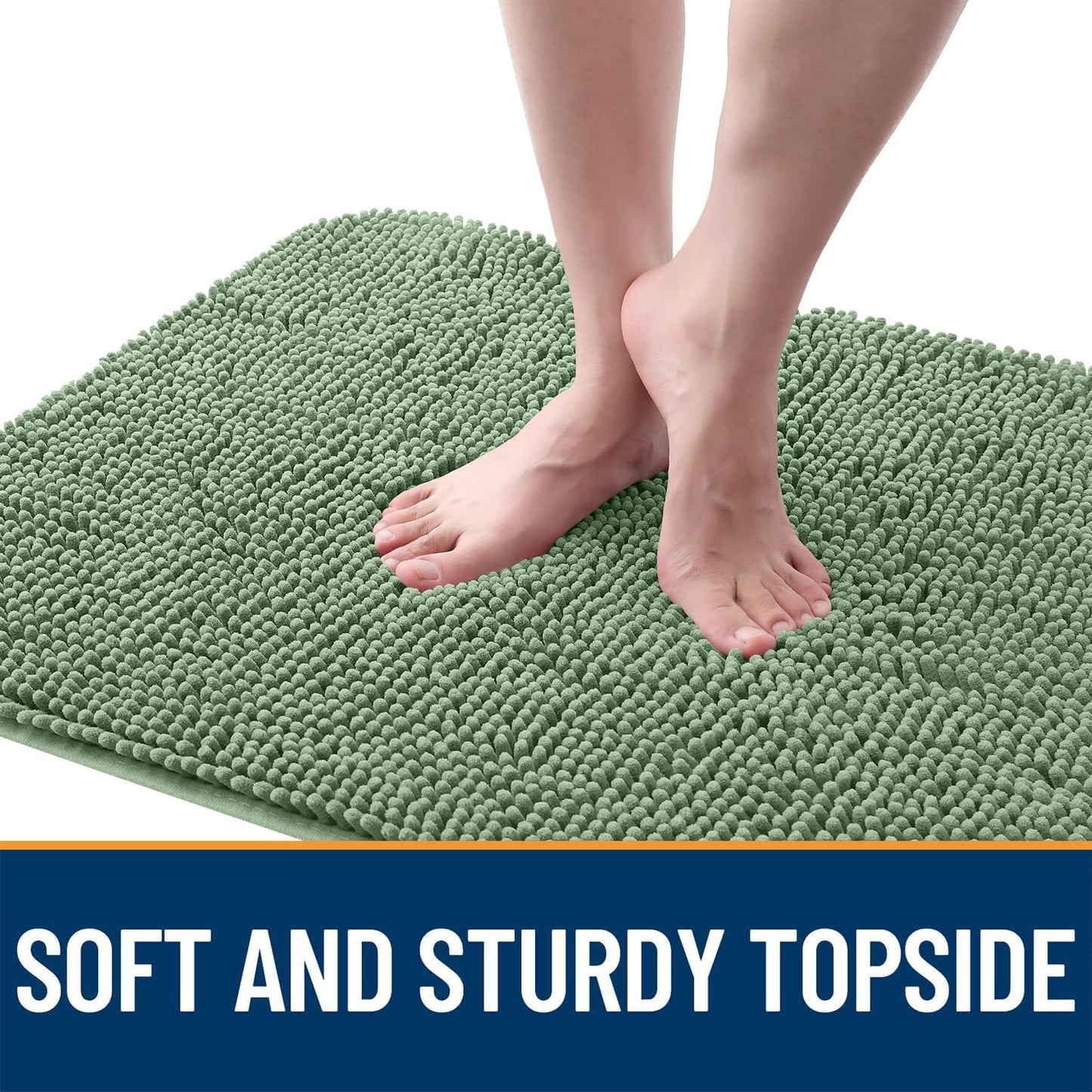 OLANLY Dog Door Mat for Muddy Paws 47x20, Absorbs Moisture and Dirt, Absorbent Non-Slip Washable Doormat, Quick Dry Chenille Mud Mat, Entry Indoor Entryway Carpet for Inside Floor, Olive Green