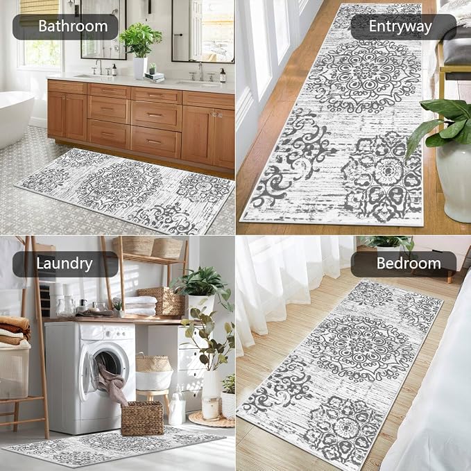 HEBE Hallway Runner Rug 2'x5' Washable Vintage Distressed Area Rugs Non Slip